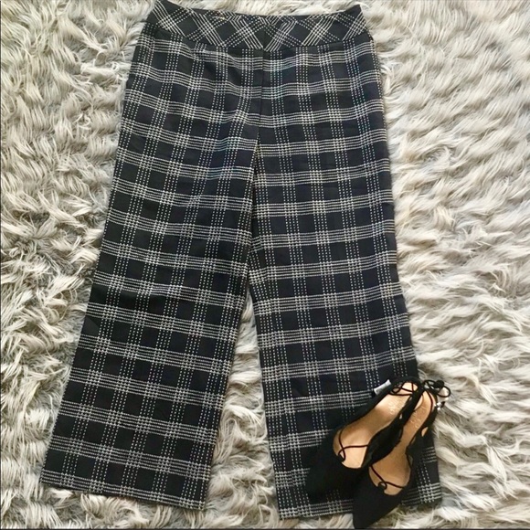 Escada Pants - Escada Tawanda Navy Plaid Wide Leg Pants